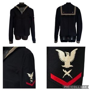 Vintage Wool US Navy Military Uniform Sailor Petty Officer Tunic Dark Blue 38R